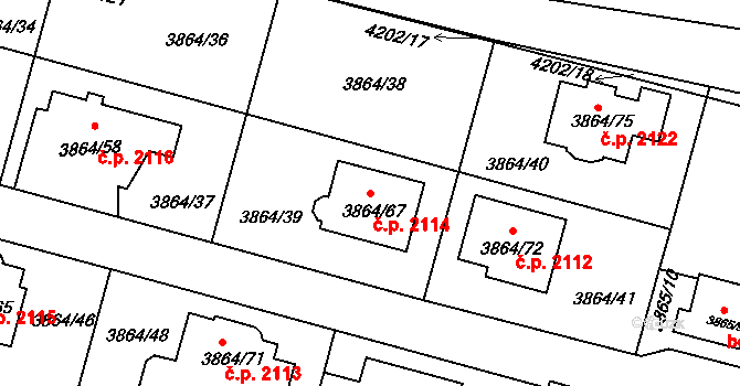 Předměstí 2114, Litoměřice na parcele st. 3864/67 v KÚ Litoměřice, Katastrální mapa