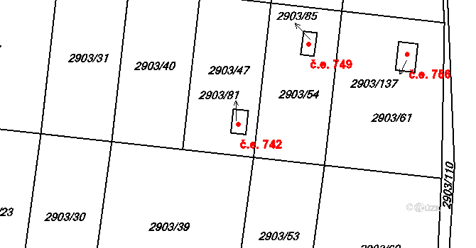 Choceňské Předměstí 742, Vysoké Mýto na parcele st. 2903/81 v KÚ Vysoké Mýto, Katastrální mapa