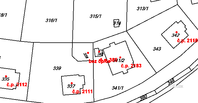 Komořany 385, Praha na parcele st. 340 v KÚ Komořany, Katastrální mapa