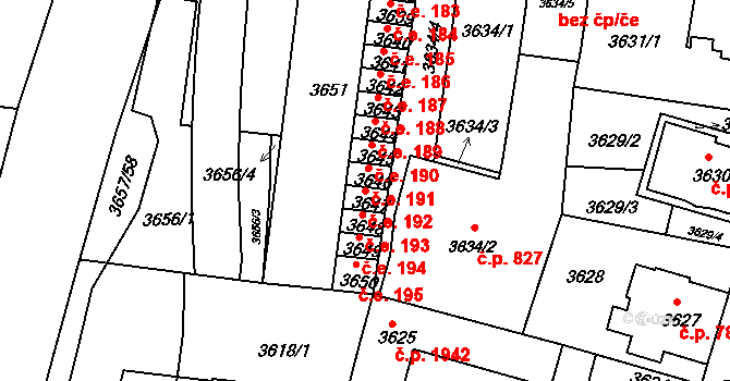Děčín V-Rozbělesy 192, Děčín na parcele st. 3647 v KÚ Podmokly, Katastrální mapa