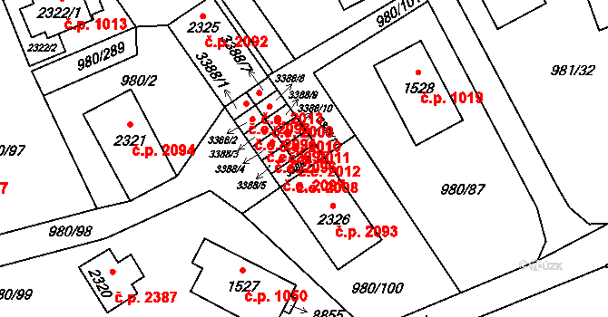 Zlín 2093 na parcele st. 3388/1 v KÚ Zlín, Katastrální mapa