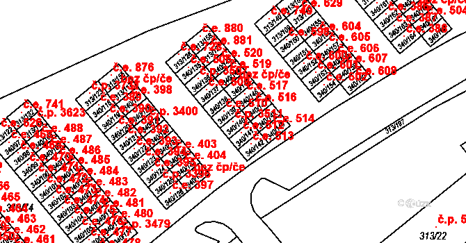 Vyškov-Předměstí 3511, Vyškov na parcele st. 340/140 v KÚ Vyškov, Katastrální mapa