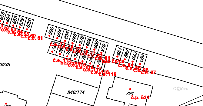 Lysice 80 na parcele st. 979 v KÚ Lysice, Katastrální mapa
