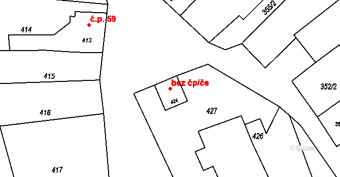 Jevišovka 40639363 na parcele st. 424 v KÚ Jevišovka, Katastrální mapa