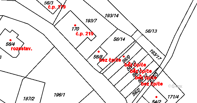 Josefův Důl 44221363 na parcele st. 56/8 v KÚ Josefův Důl u Jablonce nad Nisou, Katastrální mapa