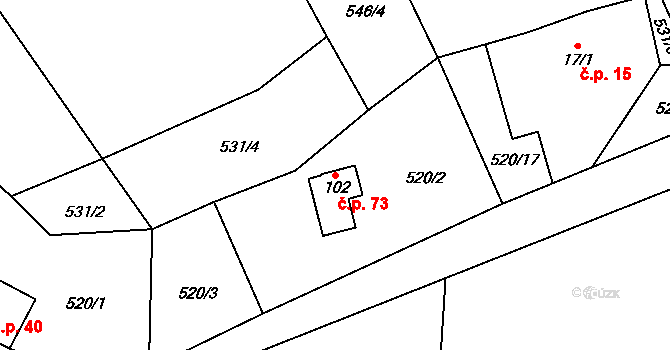 Kojetín 73, Nový Jičín na parcele st. 102 v KÚ Kojetín u Starého Jičína, Katastrální mapa