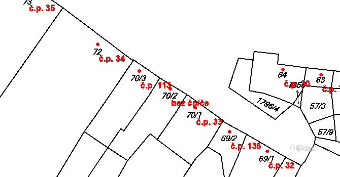 Koryčany 49782363 na parcele st. 70/2 v KÚ Lískovec, Katastrální mapa