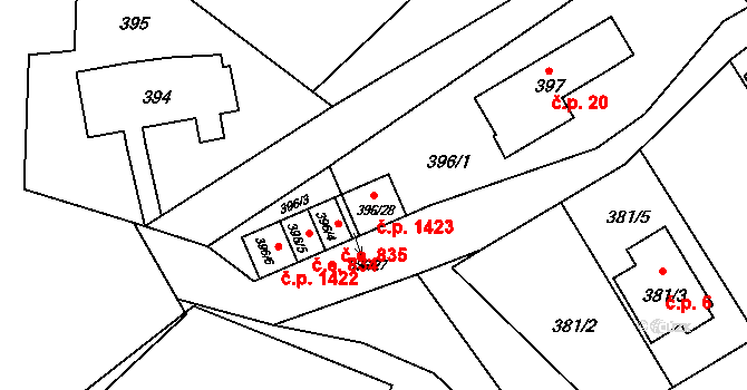 Ráj 1423, Karviná na parcele st. 396/28 v KÚ Ráj, Katastrální mapa