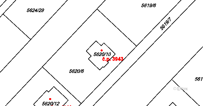 Mělník 3943 na parcele st. 5620/10 v KÚ Mělník, Katastrální mapa