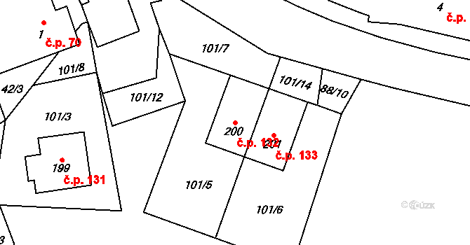 Jeníkov 132 na parcele st. 200 v KÚ Jeníkov u Hlinska, Katastrální mapa