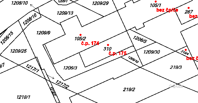 Podvihov 175, Opava na parcele st. 310 v KÚ Podvihov, Katastrální mapa