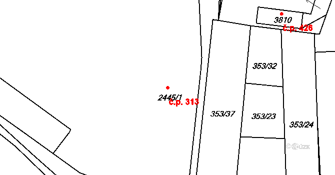 Pražské Předměstí 313, Písek na parcele st. 2445/1 v KÚ Písek, Katastrální mapa