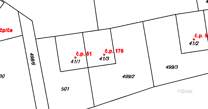 Cvrčovice 176 na parcele st. 41/3 v KÚ Cvrčovice, Katastrální mapa