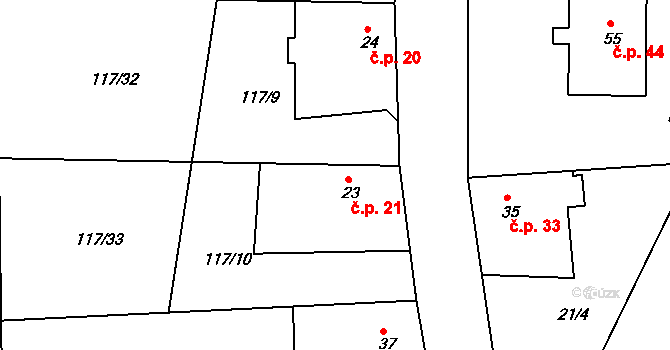 Netřeba 21, Úžice na parcele st. 23 v KÚ Netřeba, Katastrální mapa