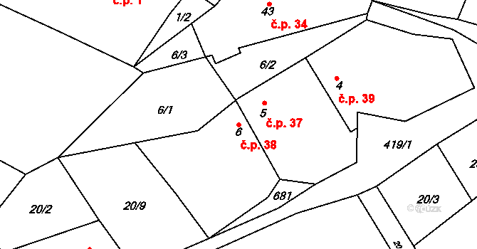 Sedlec 38, Mšeno na parcele st. 6 v KÚ Sedlec u Mšena, Katastrální mapa
