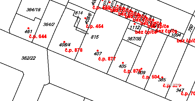 Kralupy nad Vltavou 877 na parcele st. 407 v KÚ Lobeč, Katastrální mapa
