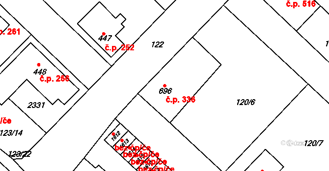 Jílové u Prahy 336 na parcele st. 696 v KÚ Jílové u Prahy, Katastrální mapa