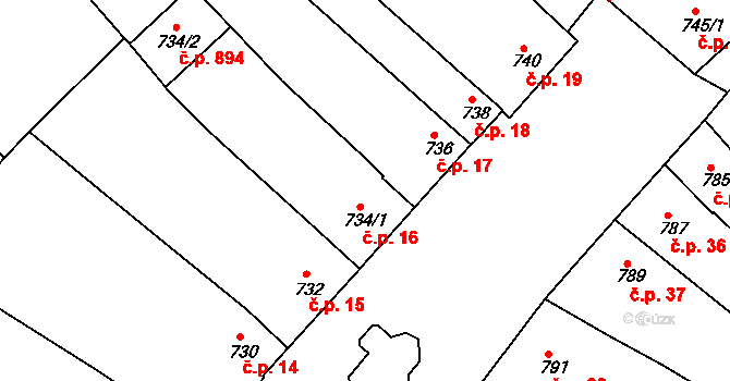 Veselí nad Lužnicí II 16, Veselí nad Lužnicí na parcele st. 734/1 v KÚ Veselí nad Lužnicí, Katastrální mapa