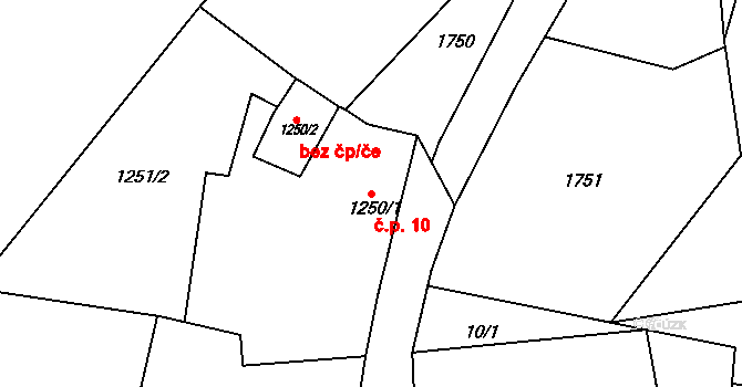 Zichov 10, Koloveč na parcele st. 1250/1 v KÚ Zichov, Katastrální mapa