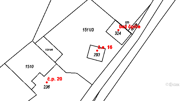 Pelechy 16 na parcele st. 293 v KÚ Pelechy, Katastrální mapa