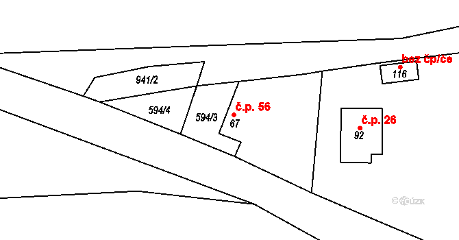 Ždánov 56 na parcele st. 67 v KÚ Ždánov, Katastrální mapa