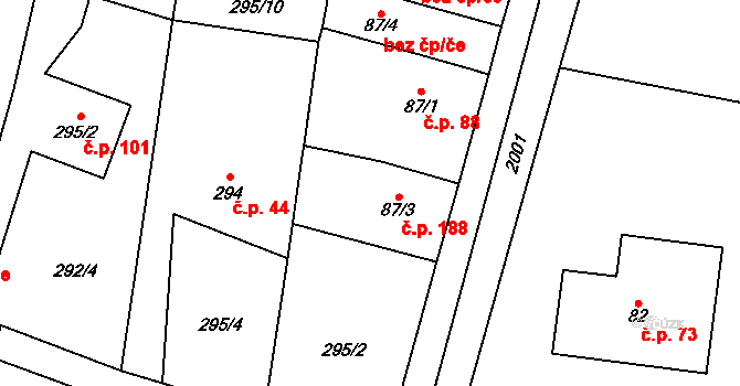 Velichovky 188 na parcele st. 87/3 v KÚ Velichovky, Katastrální mapa