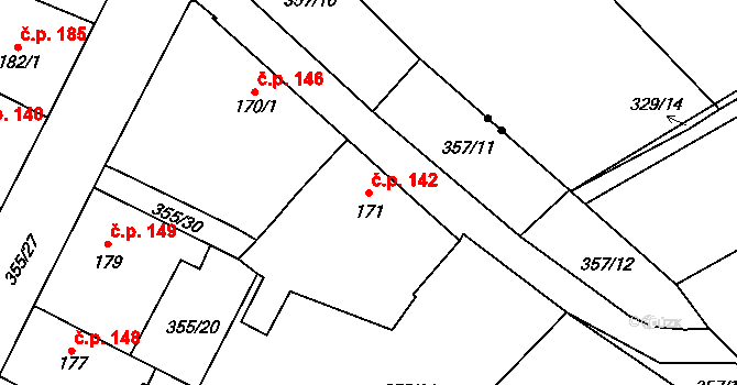 Opatovice nad Labem 142 na parcele st. 171 v KÚ Opatovice nad Labem, Katastrální mapa