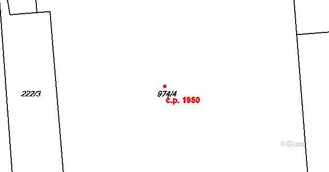 Zelené Předměstí 1950, Pardubice na parcele st. 974/4 v KÚ Pardubice, Katastrální mapa