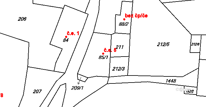 Dobešov 5, Odry na parcele st. 85/1 v KÚ Dobešov, Katastrální mapa