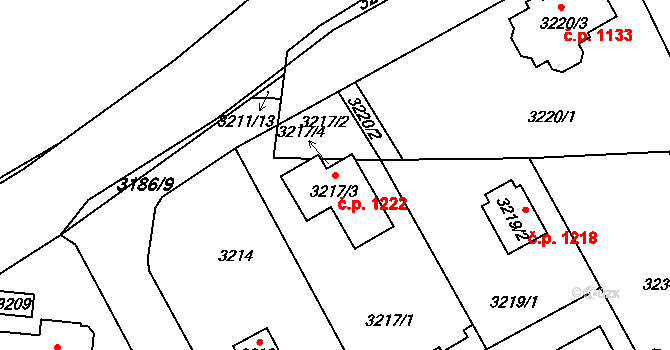 Řevnice 1222 na parcele st. 3217/3 v KÚ Řevnice, Katastrální mapa