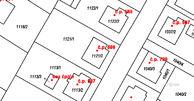 Kamenice nad Lipou 586 na parcele st. 1121/2 v KÚ Kamenice nad Lipou, Katastrální mapa