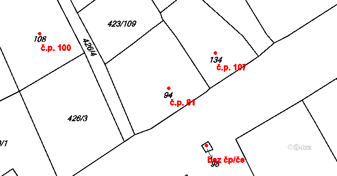 Břvany 81 na parcele st. 94 v KÚ Břvany, Katastrální mapa
