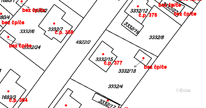 Louny 377 na parcele st. 3332/15 v KÚ Louny, Katastrální mapa