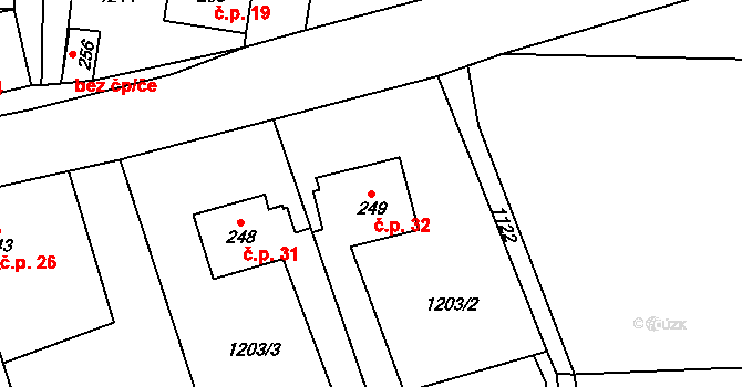 Malinné 32, Prosetín na parcele st. 249 v KÚ Prosetín u Hlinska, Katastrální mapa