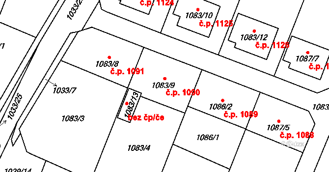 Chotěboř 1090 na parcele st. 1083/9 v KÚ Chotěboř, Katastrální mapa
