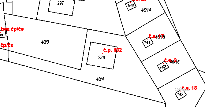 Kozomín 182 na parcele st. 286 v KÚ Kozomín, Katastrální mapa