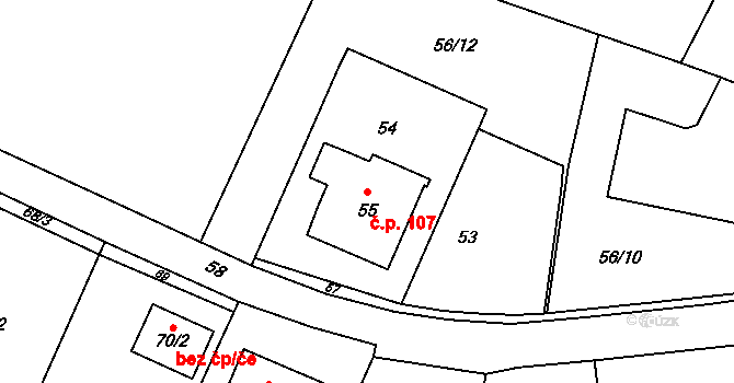 Tetětice 107, Počenice-Tetětice na parcele st. 55 v KÚ Tetětice, Katastrální mapa
