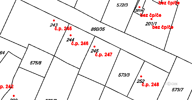 Božice 247 na parcele st. 245 v KÚ České Křídlovice, Katastrální mapa