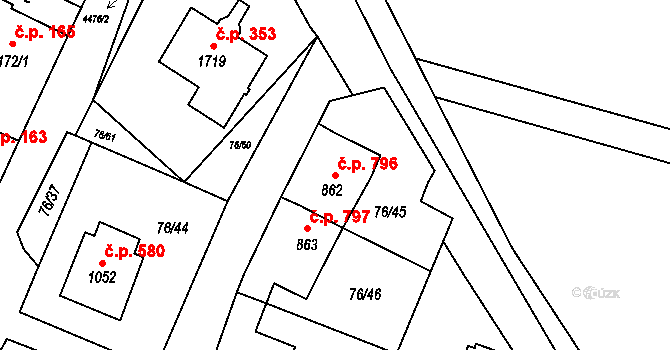 Hrušovany nad Jevišovkou 796 na parcele st. 862 v KÚ Hrušovany nad Jevišovkou, Katastrální mapa