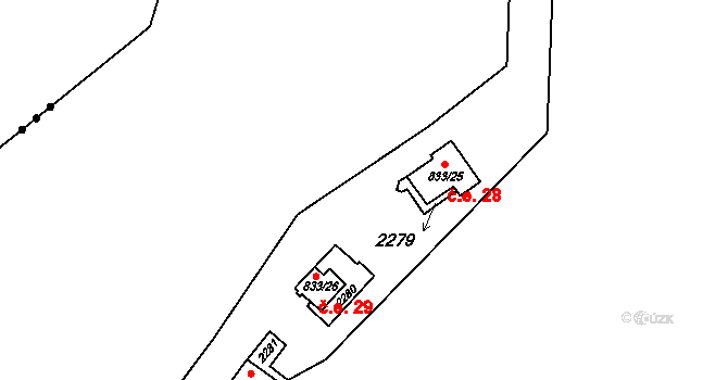 Vranov nad Dyjí 28 na parcele st. 833/25 v KÚ Vranov nad Dyjí, Katastrální mapa