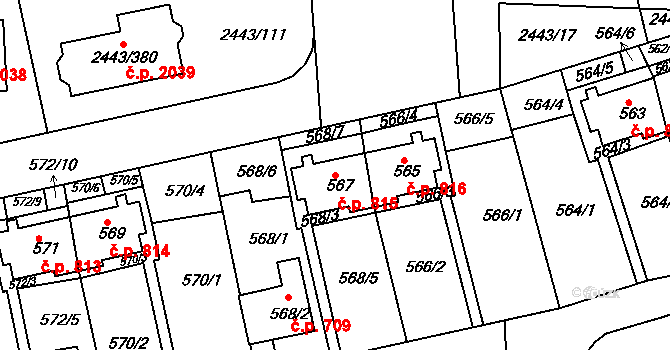 Roztoky 815 na parcele st. 567 v KÚ Roztoky u Prahy, Katastrální mapa