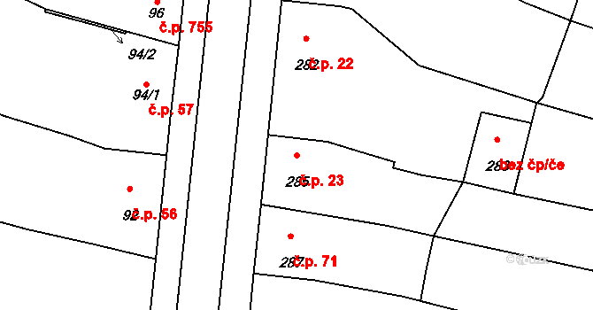 Vacenovice 23 na parcele st. 285 v KÚ Vacenovice u Kyjova, Katastrální mapa