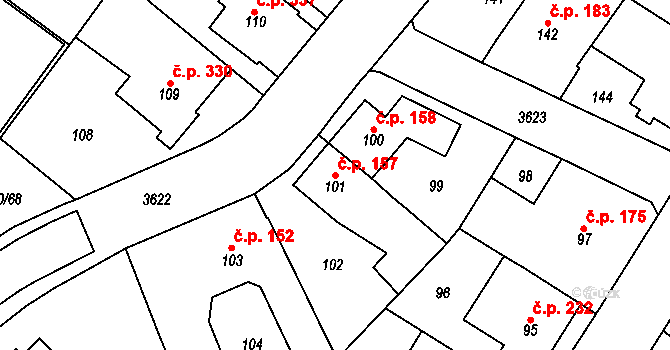 Vyškov-Město 157, Vyškov na parcele st. 101 v KÚ Vyškov, Katastrální mapa