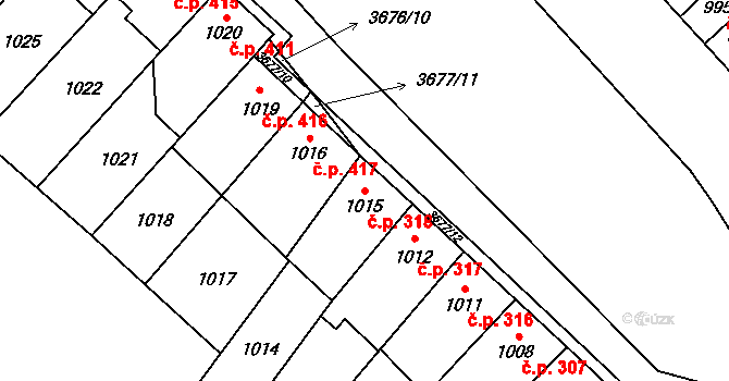 Vyškov-Předměstí 318, Vyškov na parcele st. 1015 v KÚ Vyškov, Katastrální mapa