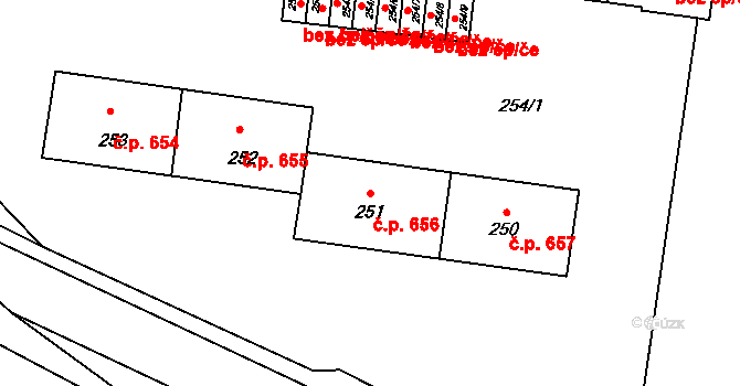 Buštěhrad 656 na parcele st. 251 v KÚ Buštěhrad, Katastrální mapa