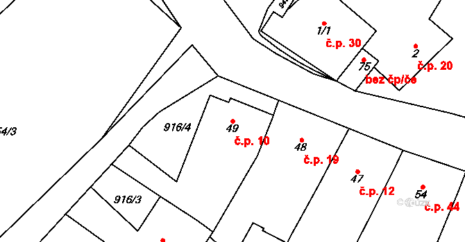 Lhota u Lysic 10 na parcele st. 49 v KÚ Lhota u Lysic, Katastrální mapa