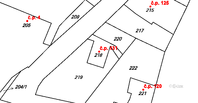 Kvaň 131, Zaječov na parcele st. 218 v KÚ Kvaň, Katastrální mapa