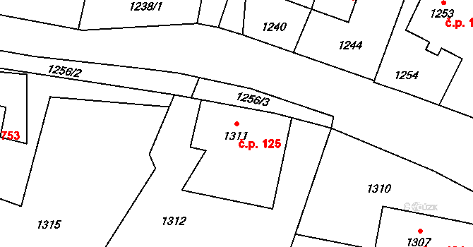 Lipová-lázně 125 na parcele st. 1311 v KÚ Dolní Lipová, Katastrální mapa
