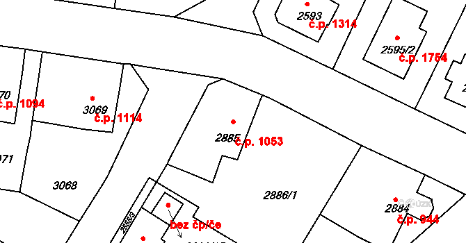 Děčín VI-Letná 1053, Děčín na parcele st. 2885 v KÚ Podmokly, Katastrální mapa