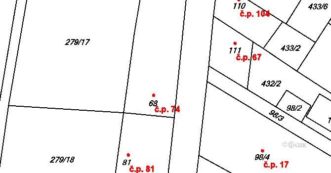 Úpohlavy 74 na parcele st. 68 v KÚ Úpohlavy, Katastrální mapa